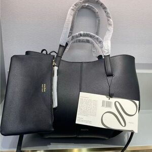 Polene Black Textured Leather Tote with Pouch